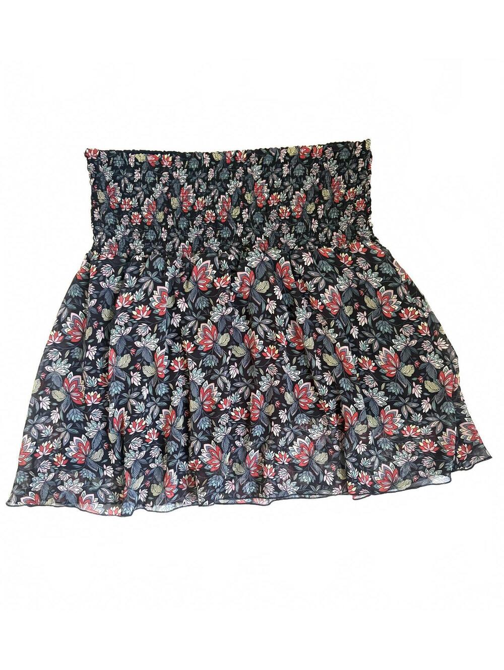 Cabi | Flowy Short Skirt Navy Turquoise Pink Floral Elastic Waist Size M